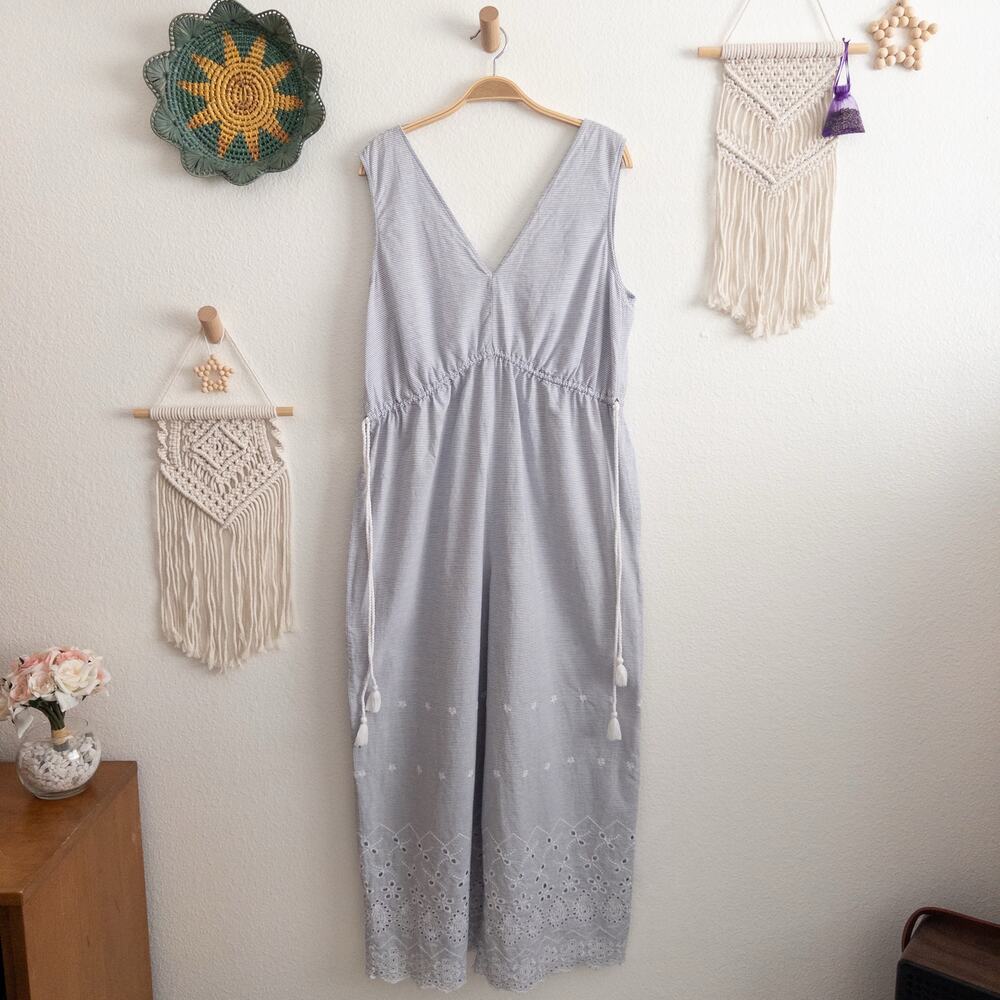 ASOS Blue and White Stripe Eyelet Detail Sleeveless Jumpsuit Size 14